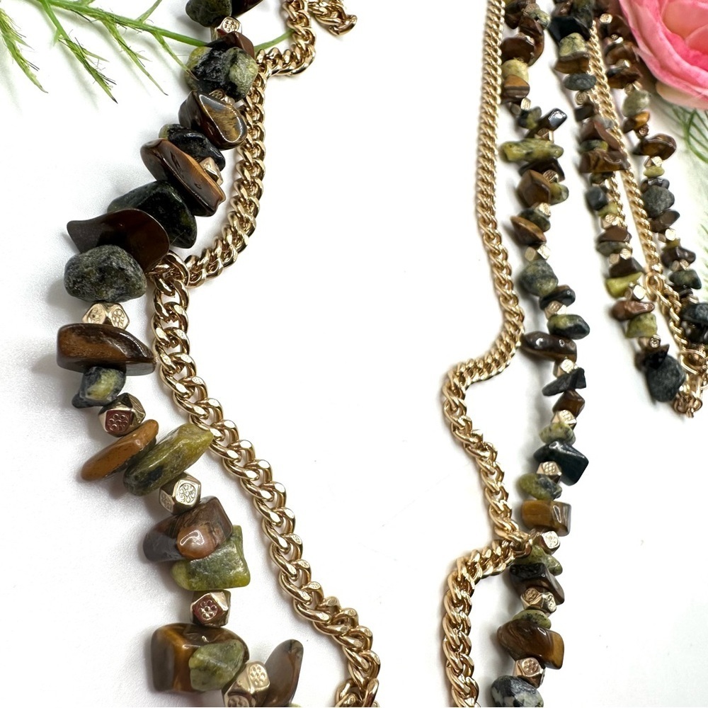 NEW⚜️Tiger’s Eye & Jasper Beaded Chain Necklace - Picture 4 of 7